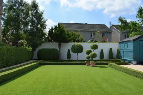 AI Generated Designs A formal garden with straight lines and deliberate layout.